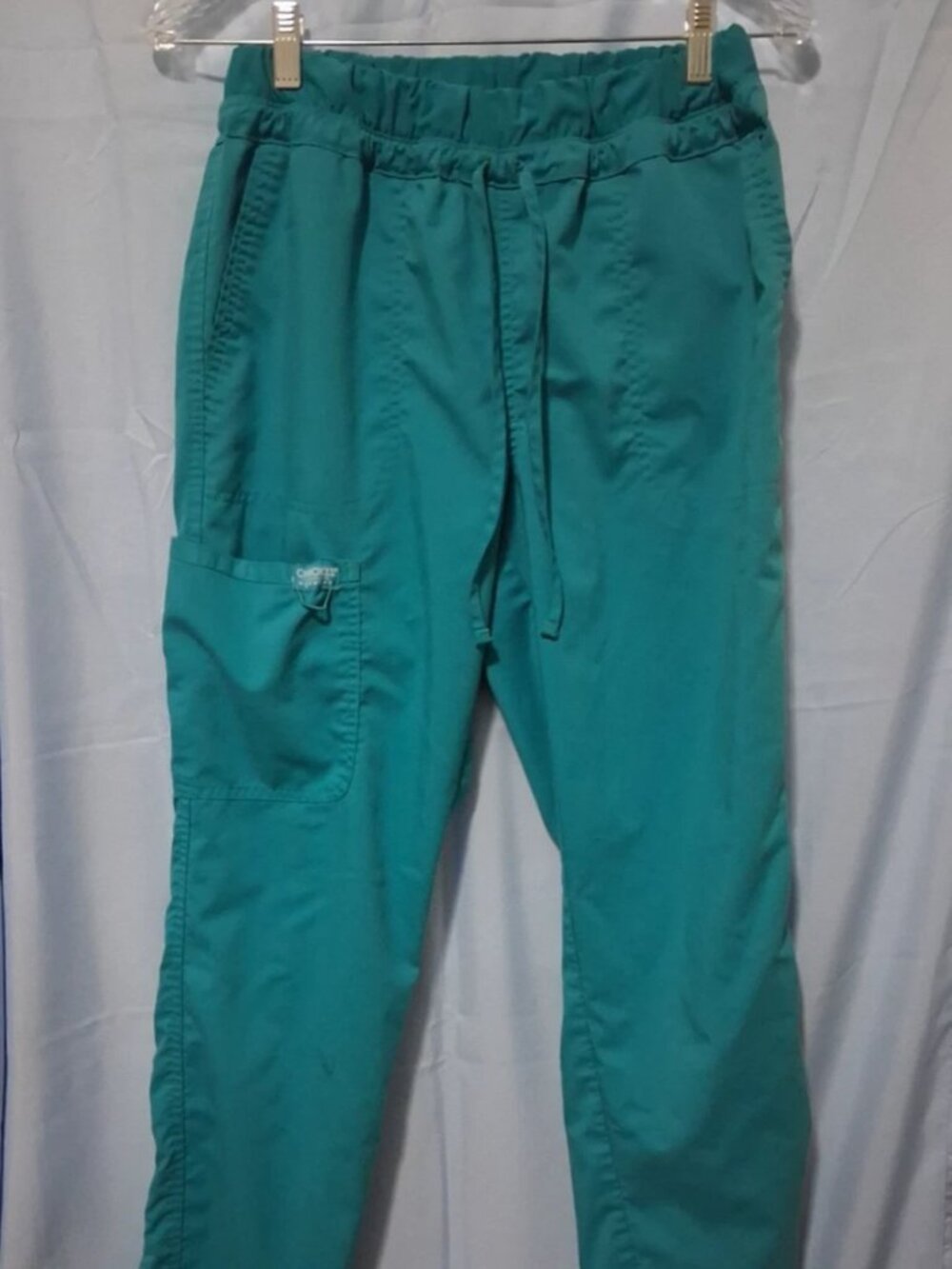 Cherokee Womans Sz Med Aqua Blue/Green Drawstring Scrub Pants 5 Pocket Cargo